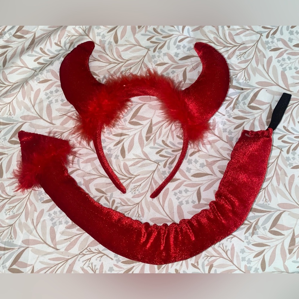 Red Devil Horns and Tail Costume Halloween Set